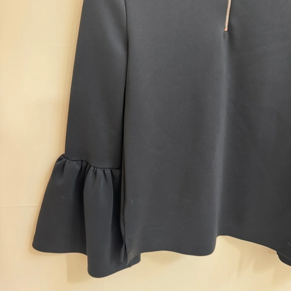 Ted Baker London Black Lolare Bell Sleeve Top Back Zipper Womens Size XS